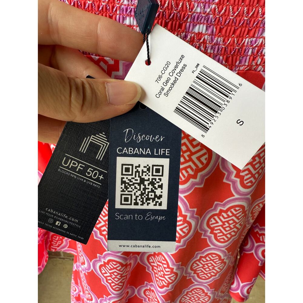 NWT Cabana Life Coral Geo Off The Shoulder Dress - Cover Up Beach UPF 50+ - S - Picture 7 of 11